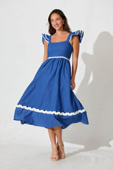 Blue Ric Rac Cotton Midi Dress from Miami